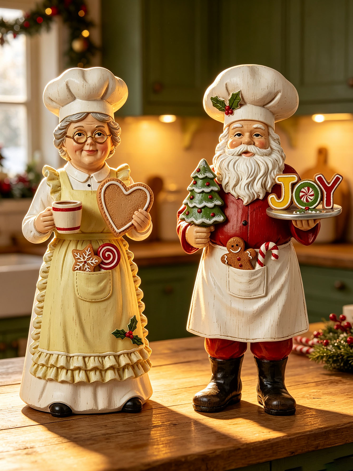 Nutcracker Figurine - 2-teiliges Set Weihnachtsfiguren Koch-Santa und Frau