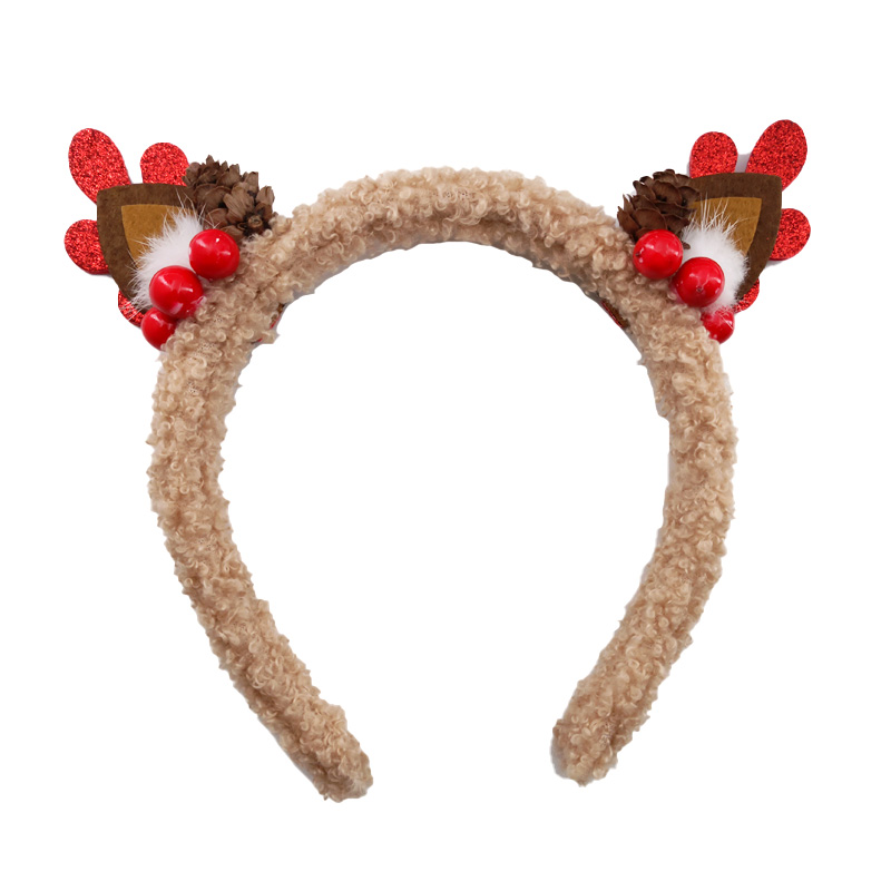 Reindeer Antlers Headband - 1 Stück Weihnachts-Haarreif mit Plüsch-Rentiergeweih, rot-grün,