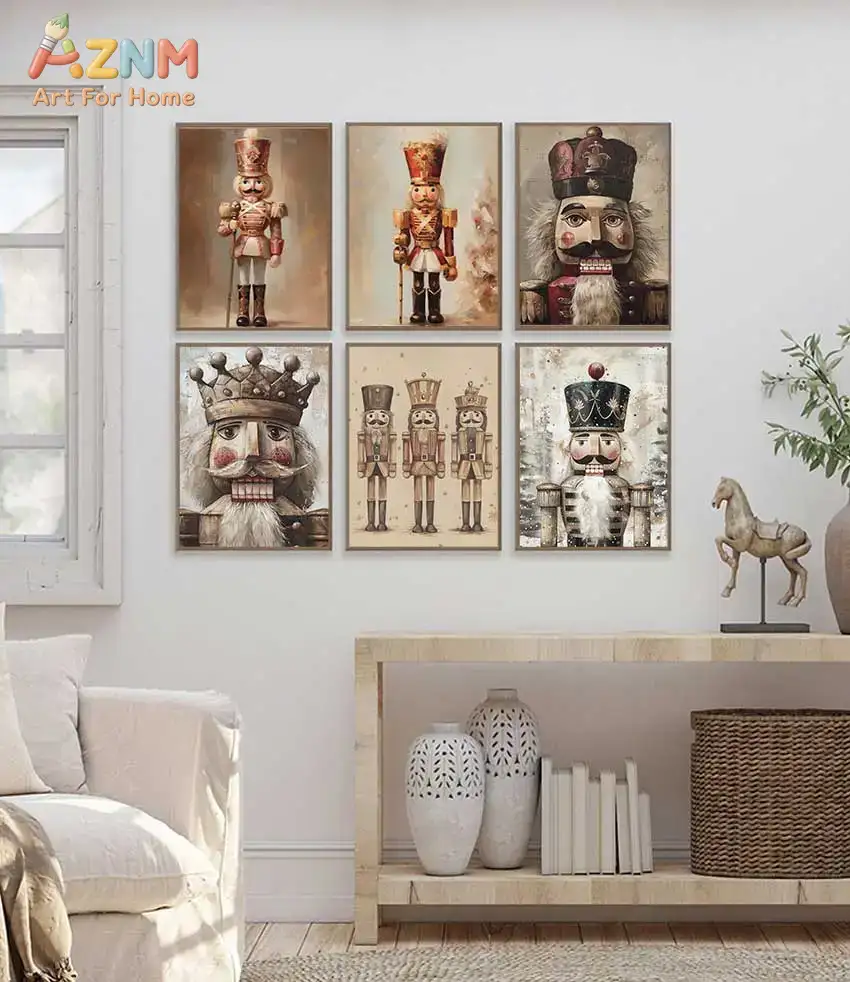 Nutcracker Figurine - AZNM Vintage Nussknacker Leinwand-Wandkunst Antike Soldatenfigur