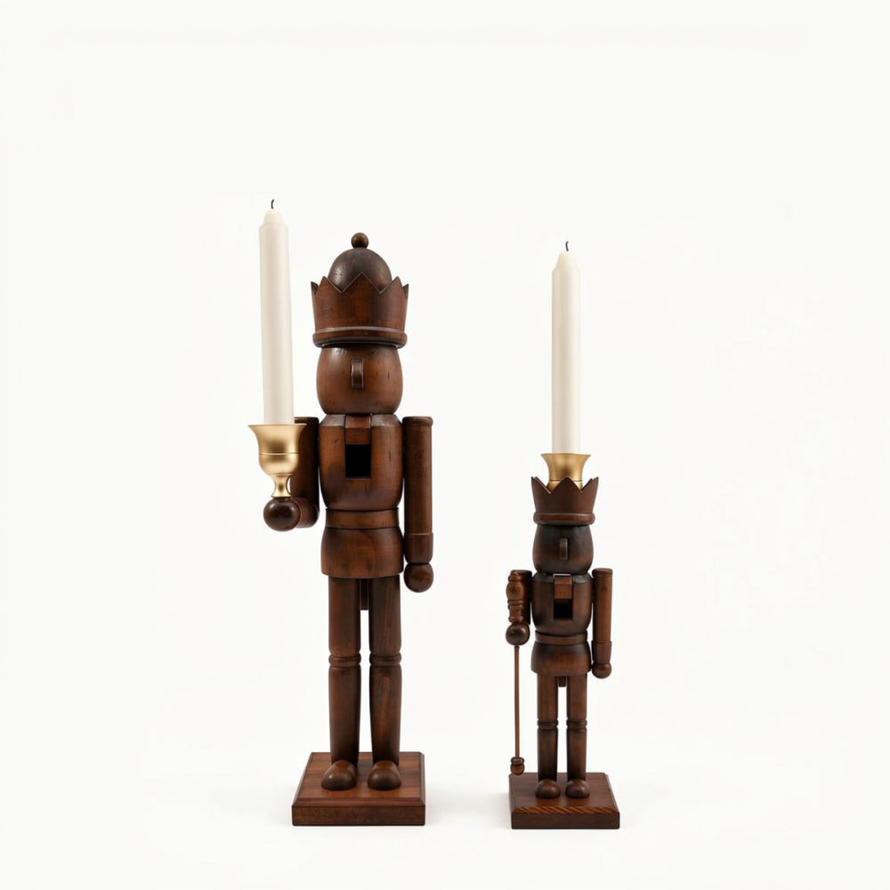 Nutcracker Figurine - Nussknacker im Vintage-Stil mit goldenem Kerzenhalter,
