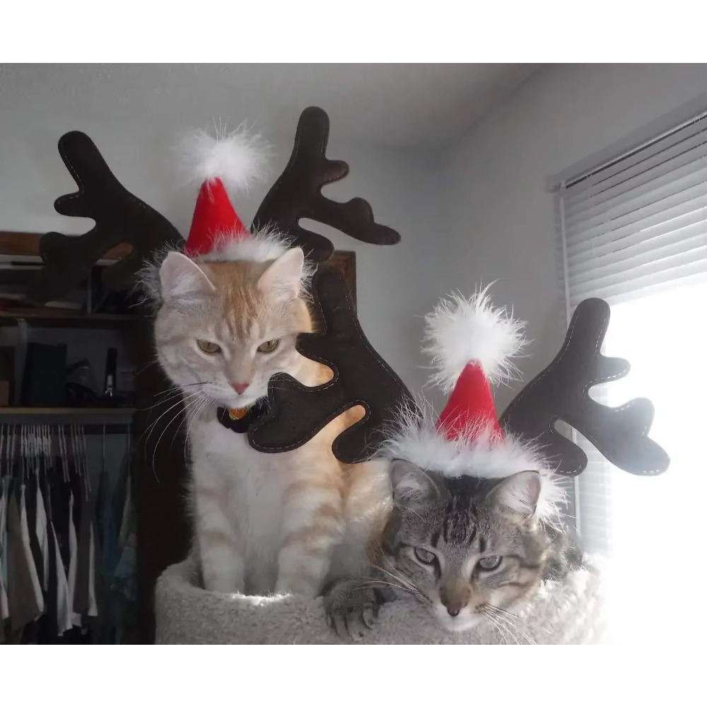 Reindeer Antlers Headband - Weihnachtliches Haarband mit Rentiergeweihen und Weihnachtsmannmütze