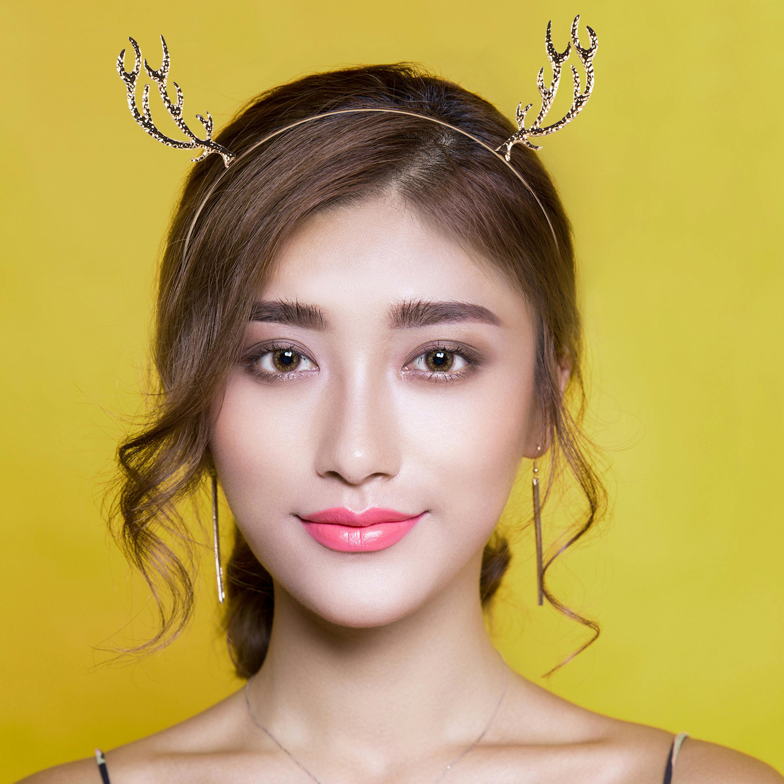 Reindeer Antlers Headband - Weihnachtskostüm-Stirnband mit Rentiergeweihen, Metall-Strass-Haarreif, Hirschgeweih-Haarband für