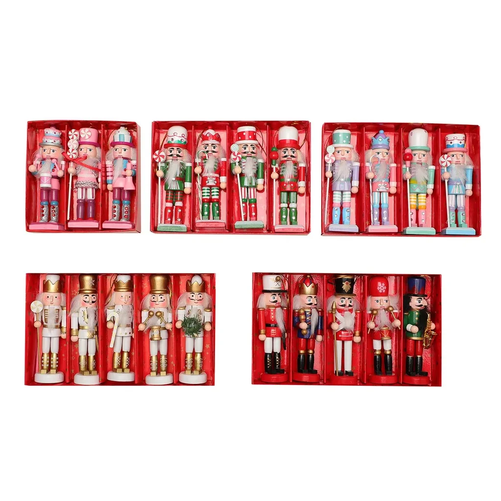 Nutcracker Figurine - Holz-Nussknacker-Figurenset, Weihnachtsdeko-Ornamente, Weihnachtliche Tisch- und Baumschmuck-Feiertagsdekoration